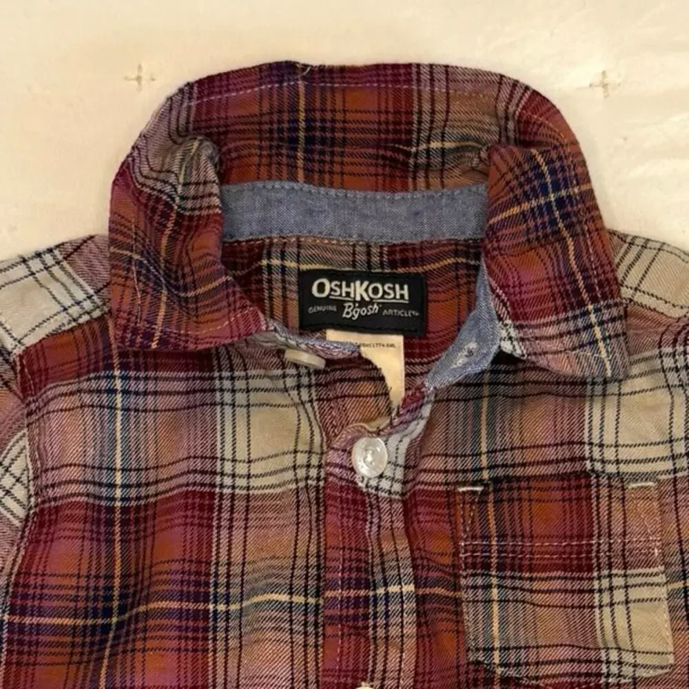 Oshkosh B'gosh Brushed Cotton Plaid Button Up Shirt Boys 18M | Red Blue